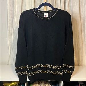 Sweater Bazaar Black and Gold Crewneck Vintage Sweater, Size M